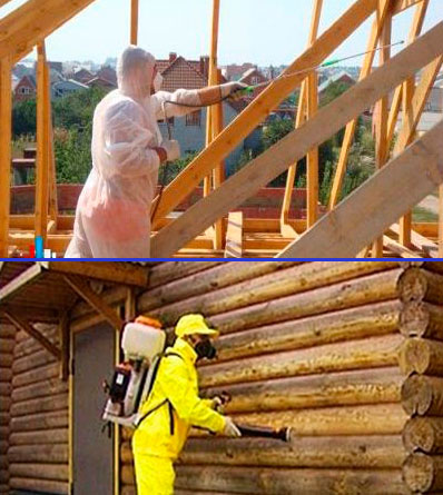 Выполнение работ по обработке конструкций деревянного дома огнезащитными составами